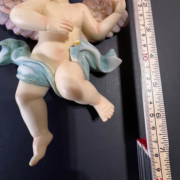 Unbranded 7.5in Cherub Wall Hanging Angel Figurine Blue Pink Fair Vintage Style - Picture 4 of 5